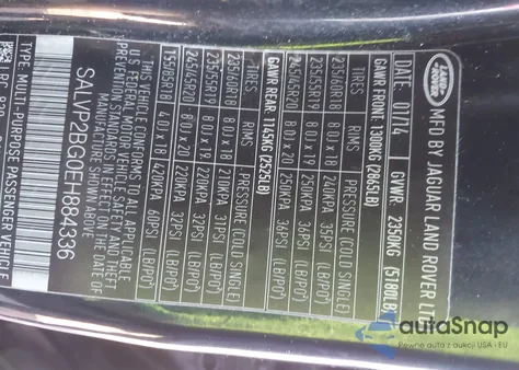 2014 Land Rover Range Rover Evoque Pure z USA, uszkodzony, nr VIN SALVP2BG0EH884336